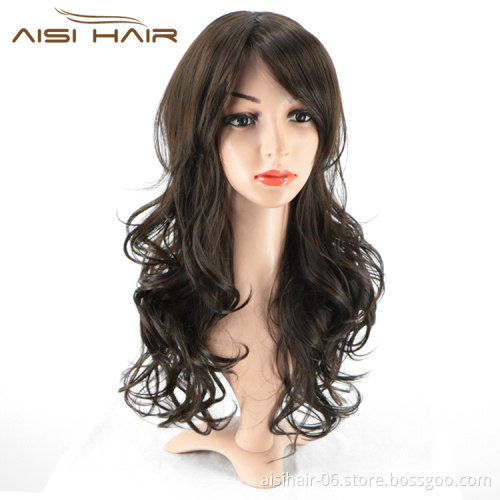 Aisi Hair Top Quality Synthetic Long Wavy Black Brown Wig Body Wave Heat Resistant Hair Wigs For Black White Women